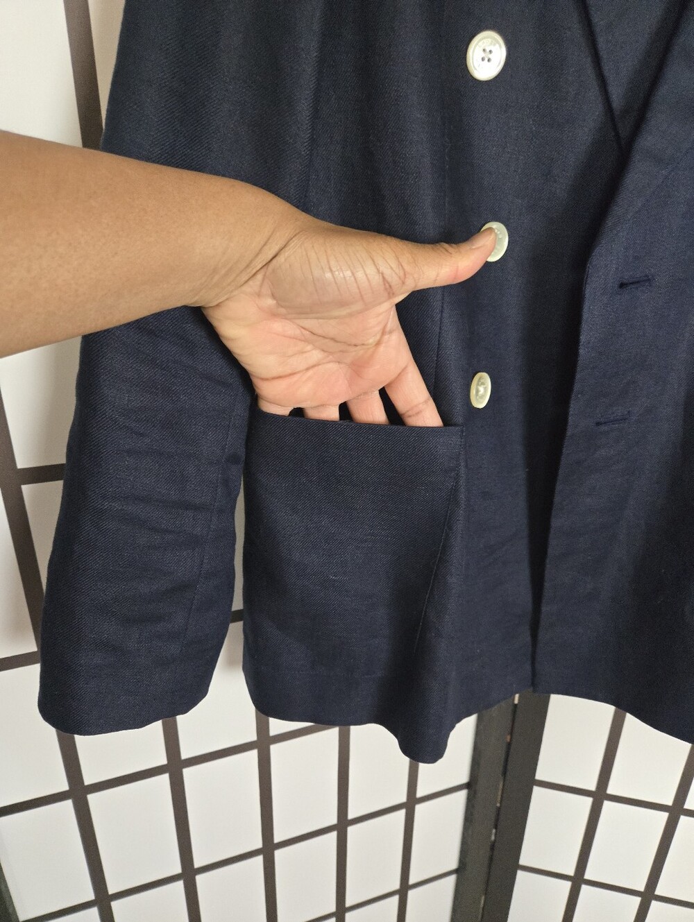 Lauren Ralph Lauren Linen Navy Double-Breasted Blazer - Picture 8 of 12